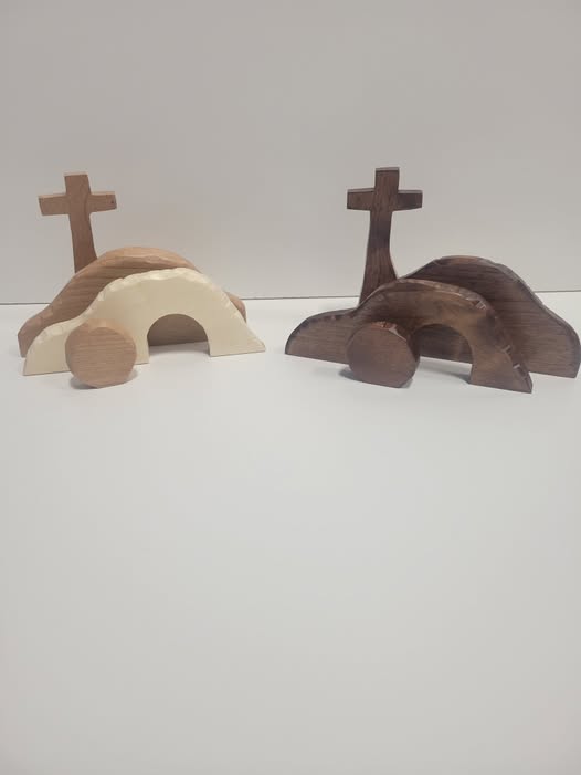 4-Piece Christ is Risen Wooden Tomb Set Handmade