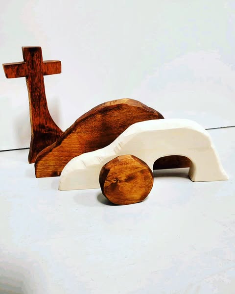 4-Piece Christ is Risen Wooden Tomb Set Handmade