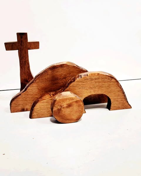 4-Piece Christ is Risen Wooden Tomb Set Handmade